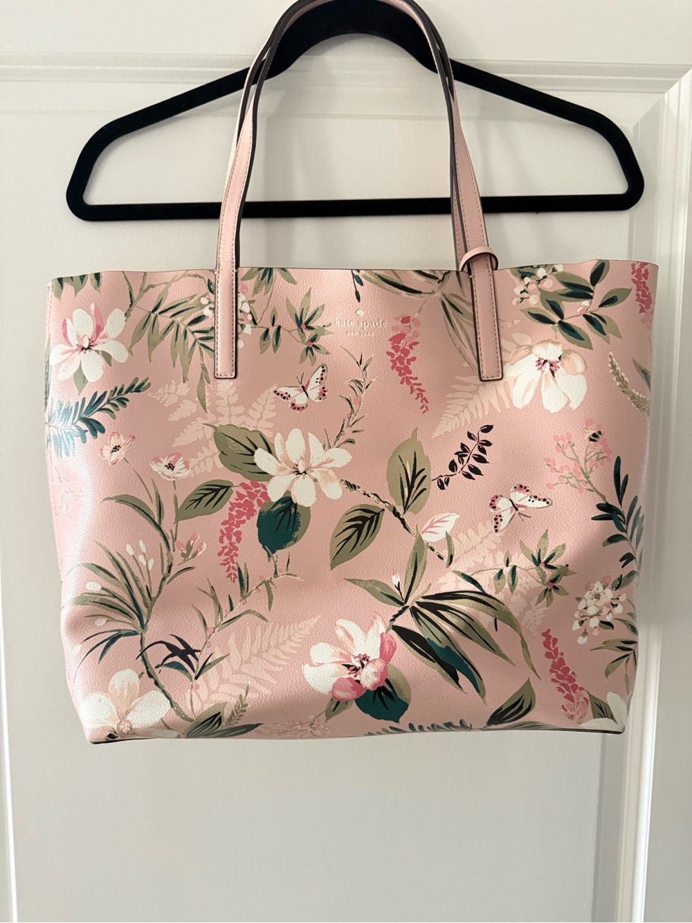 kate spade Pink Floral Tote with Green Leaf Print